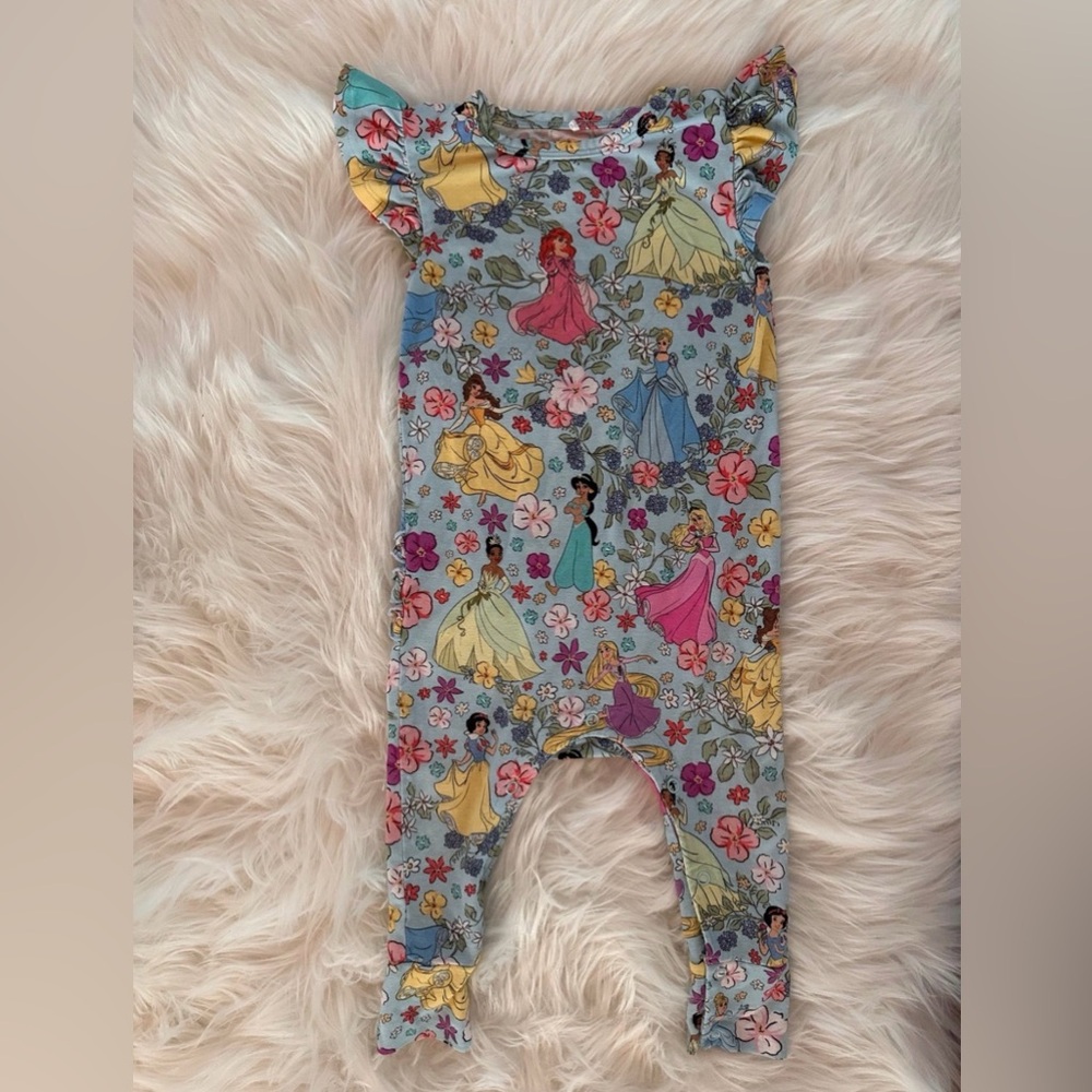 GUC Posh Peanut Disney Princess Ruffled Bum Flutter Sleeve Romper 2T